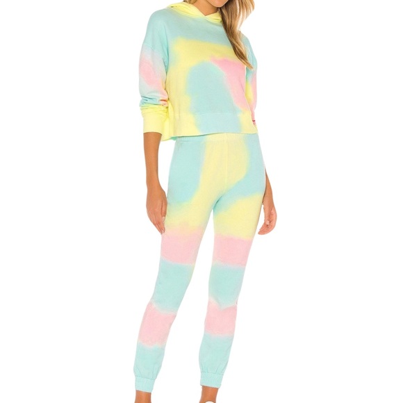 Frankies Bikinis Burl sweatshirt jogger set in rainbow sherbert tie dye sz small - Picture 1 of 11